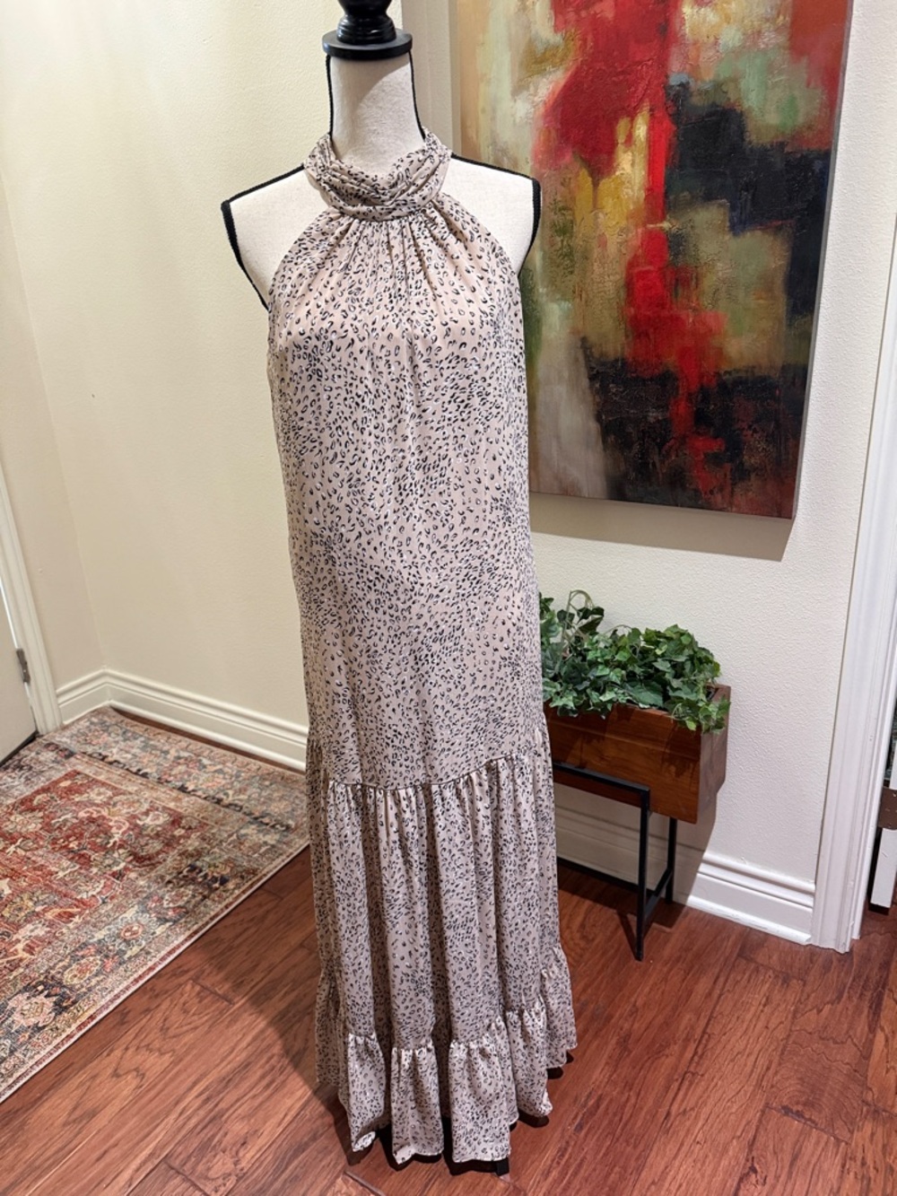 Vince Camuto Neutral Leopard Halter Maxi Dress